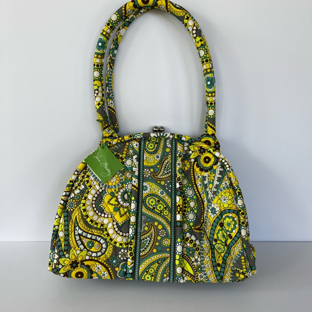 Vera Bradley Eloise Lemon Parfait. Yellow and Green Paisley Quilted Shoulder Bag - Picture 9 of 10